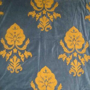 Crewel Fabric Konark Gold on Indigo Blue Cotton Velvet