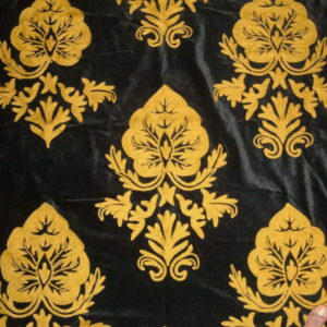 Crewel Fabric Konark Gold on Black Nocturn Cotton Velvet