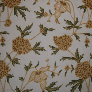 Crewel Fabric Leafy Vine Off White Cotton