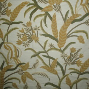 Crewel Fabric Leaves Off White Cotton Duck