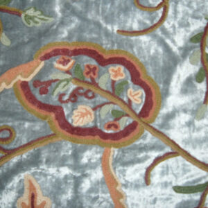 Crewel Fabric Lotus Modern Blue Silver Cotton Viscose Velvet