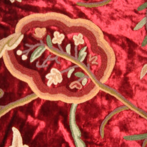 Crewel Fabric Lotus Modern Bright Red Cotton Viscose Velvet