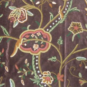 Crewel Fabric Lotus Turkish Coffee Cotton Velvet
