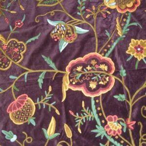 Crewel Fabric Lotus Classic Deep Purple Cotton Velvet