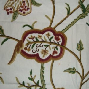 Crewel Fabric Lotus Off White Cotton