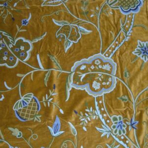 Crewel Fabric Lotus Classic Olive Green Cotton Velvet