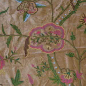 Crewel Fabric Lotus Classic Tan Brown Cotton Velvet