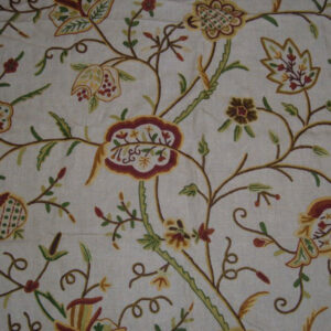 Crewel Fabric Lotus Natural Brown Club Linen