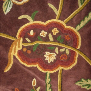 Crewel Fabric Lotus Classic Dark Chocolate Cotton Velvet