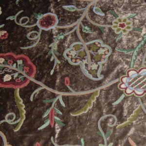 Crewel Fabric Lotus Modern Brown Cotton Viscose Velvet