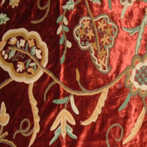 Crewel Fabric Lotus Modern Maroon Cotton Viscose Velvet