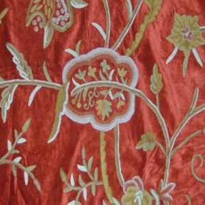 Crewel Fabric Lotus Passion Red Cotton Velvet