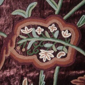 Crewel Fabric Lotus Slate Burgundy Cotton Viscose Velvet