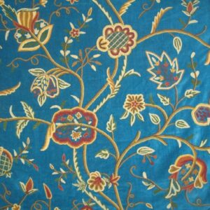 Crewel Fabric Lotus Turquoise Cotton Velvet