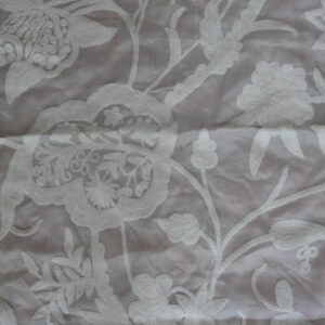 Crewel Fabric Lotus White on Classic White Silk `