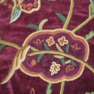 Crewel Fabric Lotus Wine Cotton Velvet