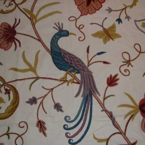 Crewel Fabric Peacock Alley Off White Cotton Duck