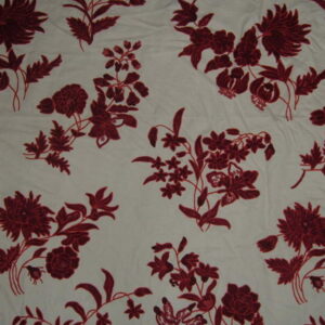 Crewel Fabric Red Roses Off White Cotton