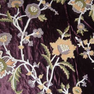 Crewel Fabric Shalimar Deep Burgundy Cotton Viscose Velvet