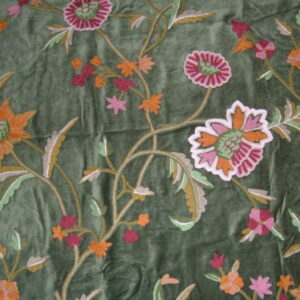 Crewel Fabric Shalimar Dark Green Cotton Velvet