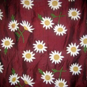 Crewel Fabric Sunflower Vermillion Silk Organza