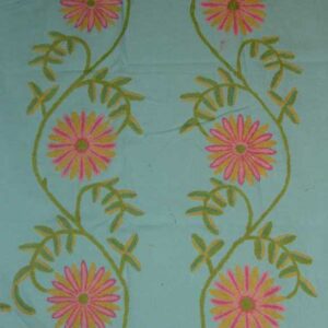 Crewel Fabric Sunflower Vine Aqua Cotton