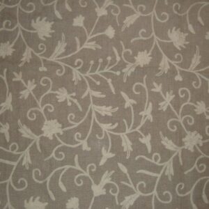 Crewel Fabric Tech White on Natural Brown Club Linen