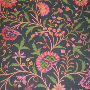 Crewel Fabric Tree Of Life Bright Colors on Black Cotton Duck