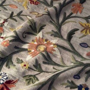 Crewel Fabric Tree Of Life Multicolor on Natural Brown Club Linen