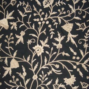 Crewel Fabric Tree of Life Neutrals on Black Cotton Duck