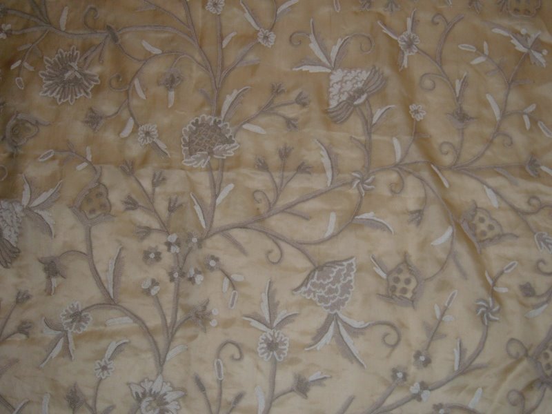 Crewel Fabric Tree of Life Neutrals on Desert Sand Silk Organza