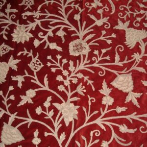 Crewel Fabric Tree of Life Red Silk Organza