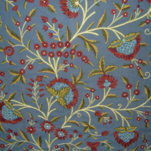 Crewel Fabric Tree of Life Red and Blue on Blue Cotton Duck