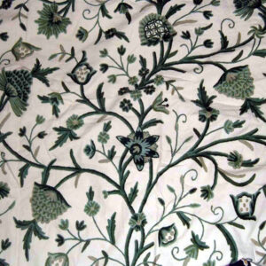Crewel Fabric Tree Of Life Green on White Cotton Duck