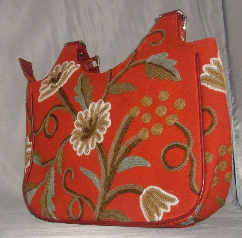 Crewel Handbag Grapes Exotic Red Cotton