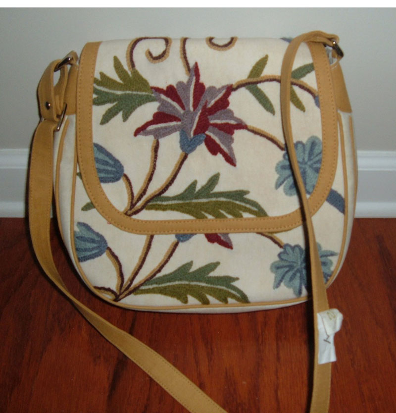 Crewel Handbag Honey White Cotton