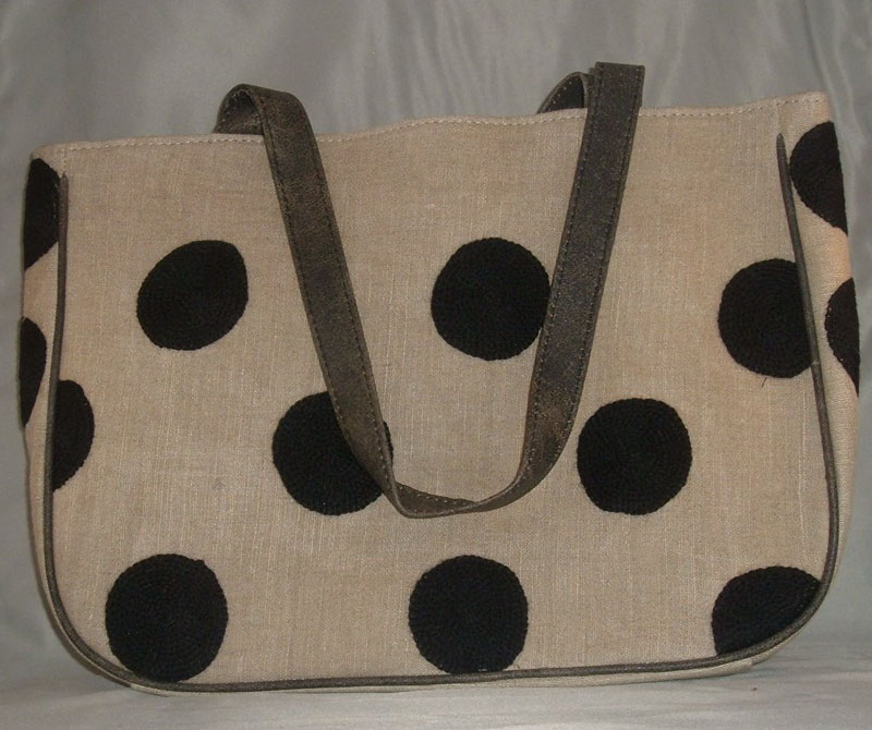 Crewel Handbag Play Black on Tan Cotton Duck