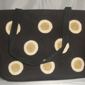 Crewel Handbag Polka Play Tan on Black Cotton Duck