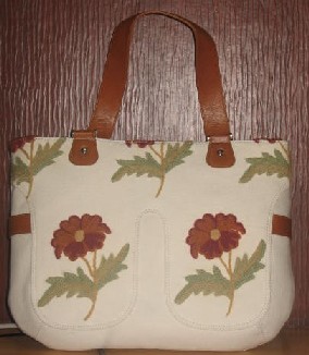 Crewel Handbag Roses White Cotton