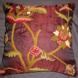 Crewel Pillow Allium Vermillion Silk Organza16X16
