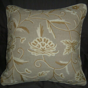 Crewel Pillow Calla Lily Natural Brown Linen