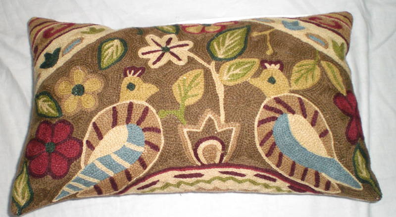 Crewel Pillow Chatting Birds Multi Cotton Duck