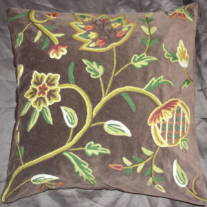 Crewel Pillow Delphinium Dark Chocolate Cotton Velvet