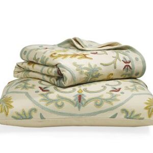 Crewel Pillow Euro Sham Art Nouveau Turquoise Cotton Duck
