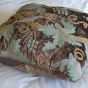 Crewel Pillow Grapevine Deep Olive Cotton Viscose Velvet Pillow