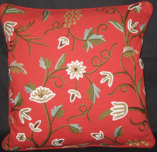 Crewel Pillow Grapes Exotic Red Cotton