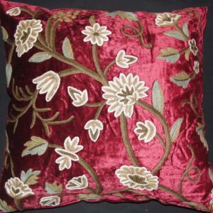 Crewel Pillow Sham Tech Bright Maroon Cotton Viscose Velvet