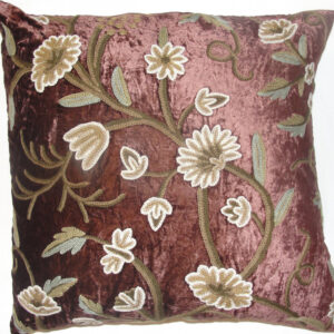 Crewel Pillow Sham Tech Bright Rose Pink Cotton Viscose Velvet