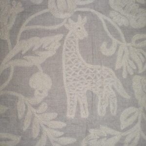 Crewel Pillow Jungle Neutrals on Grey Linen