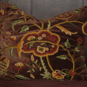 Crewel Pillow Lotus Dark Chocolate Cotton Velvet